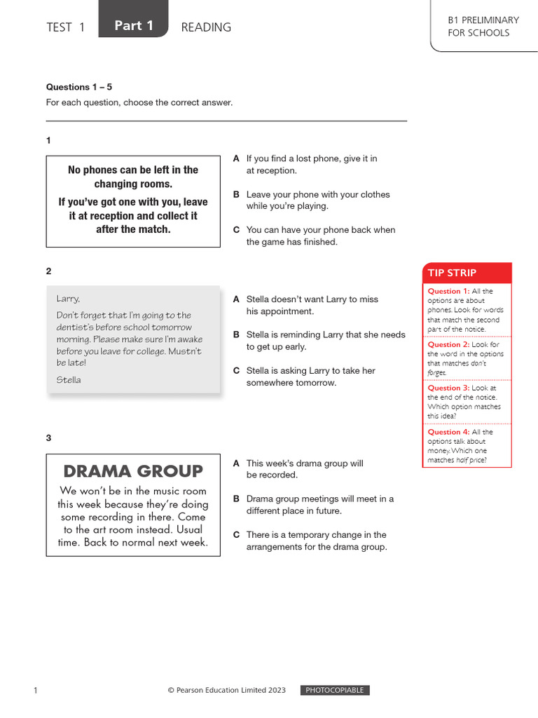 B1PrelimfS Test 1 Reading Download Free PDF Strawberry Verb