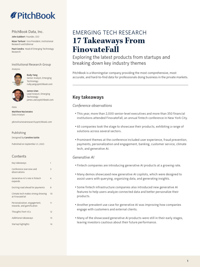 Q3 2023 PitchBook Analyst Note 17 Takeaways From FinovateFall | PDF ...