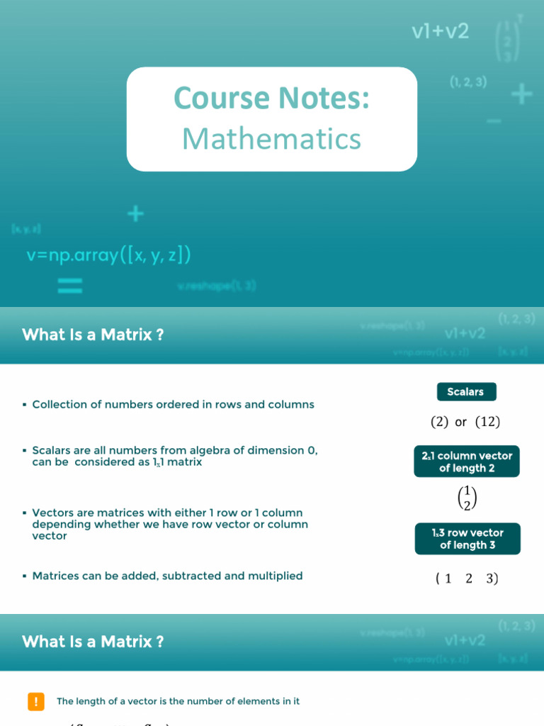 Math - Course Notes | PDF | Matrix (Mathematics) | Euclidean Vector