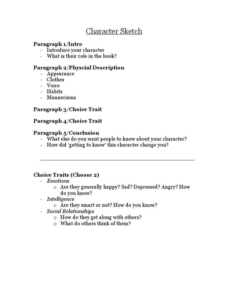 Guide to Writing a Character Sketch | PDF | Self-Improvement
