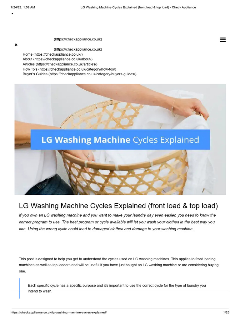 LG Washing Machine Cycles Explained (Front Load & Top Load) Check