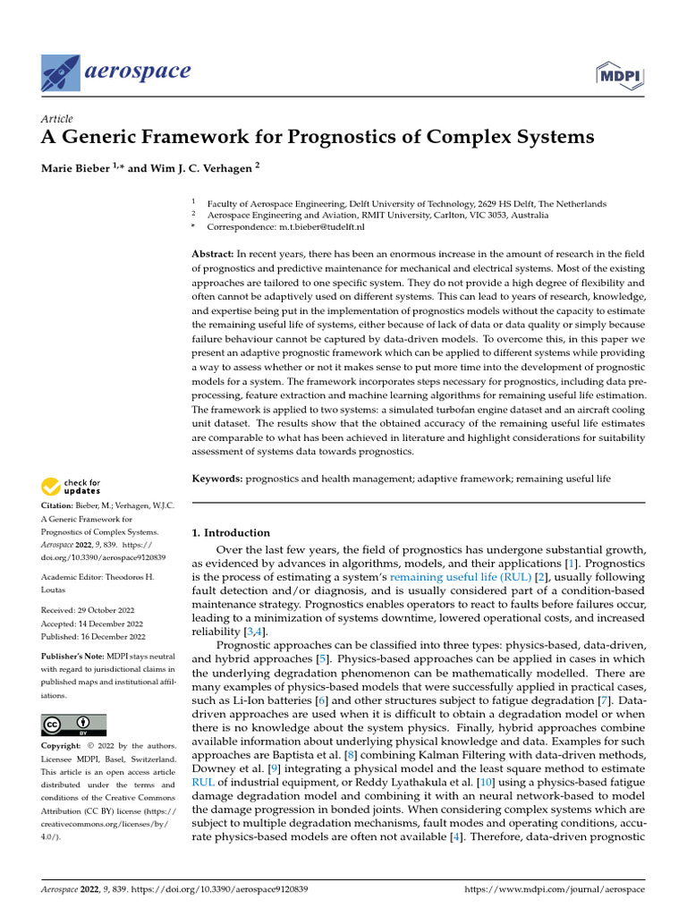 A Generic Framework For Prognostics of Complex SystemsAerospace | PDF ...
