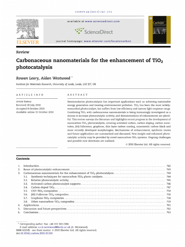 Carbonaceous Nanomaterials For The Enhancement of TiO2 Photocatalysis ...