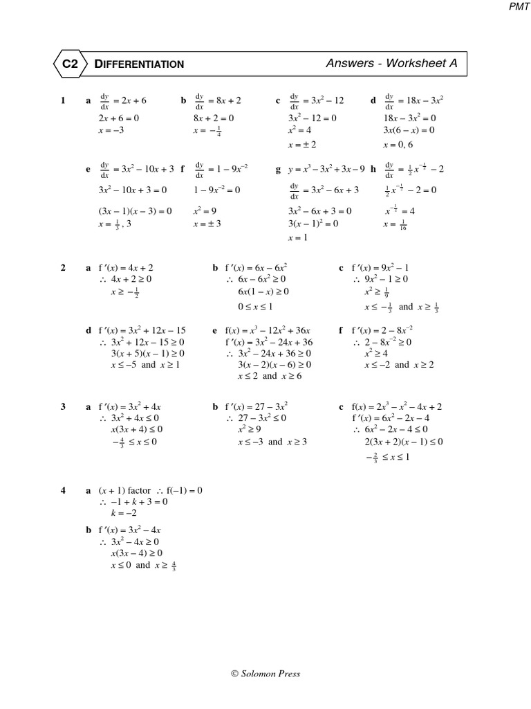 A-Level Maths Differentiation Solutions | PDF | Mathematical Analysis ...