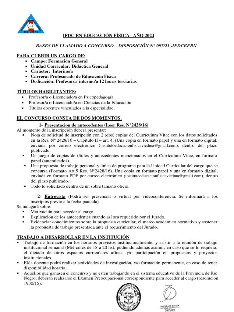 Concurso Interino en Educación Física 2024 | PDF | Plan de estudios ...