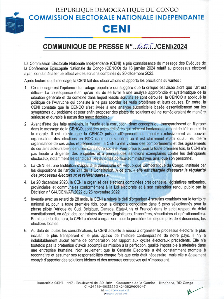 COMMUNIQUE DE PRESSE N° 005 | PDF