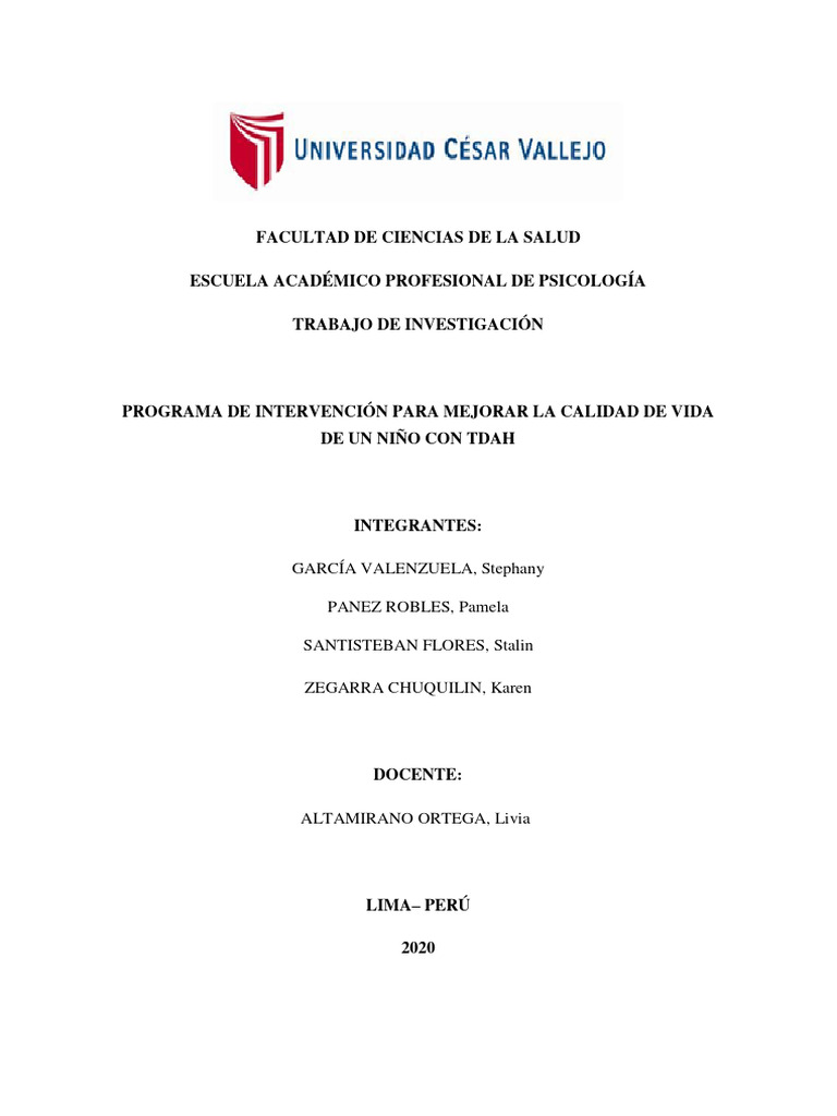 Intervención para Mejorar Vida de Niños con TDAH | PDF | Desorden ...
