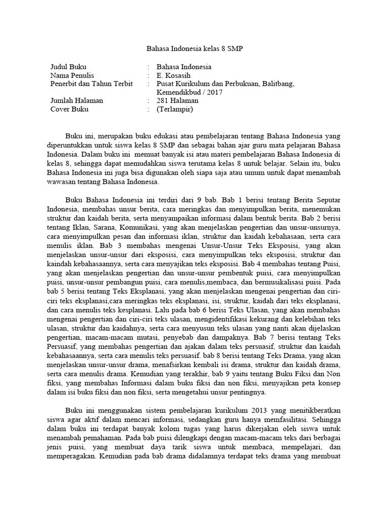 Resensi Buku Bahasa Indonesia Kelas 8 Smp Pdf