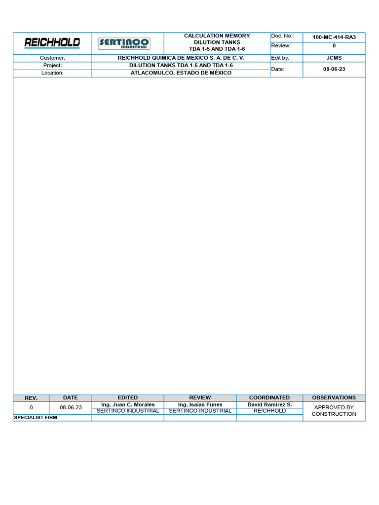 100-Mc-414-Ra3 - 0 Calculation Memory Dilution Tanks Tda1-5 Tda1-6 ...