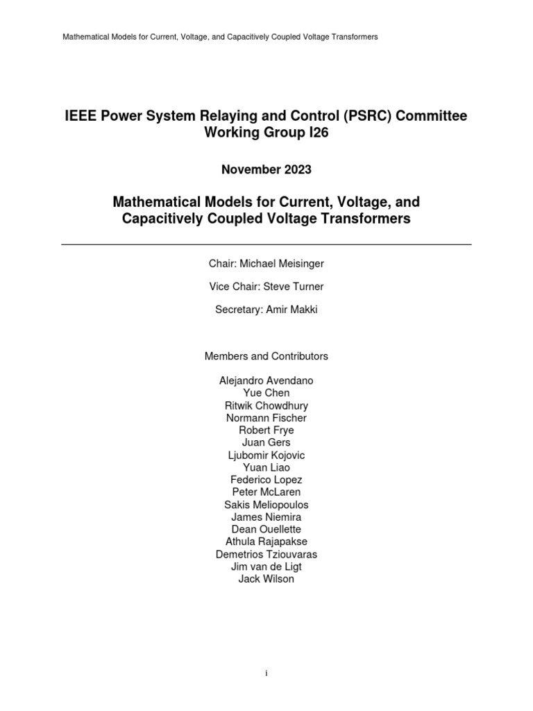 IEEE Power System Relaying and Control (PSRC) Committee Working Group