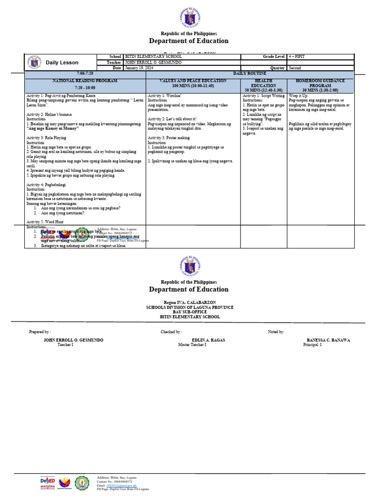 2nd Session Grade 4 Catch Up Dll Final Template Pdf