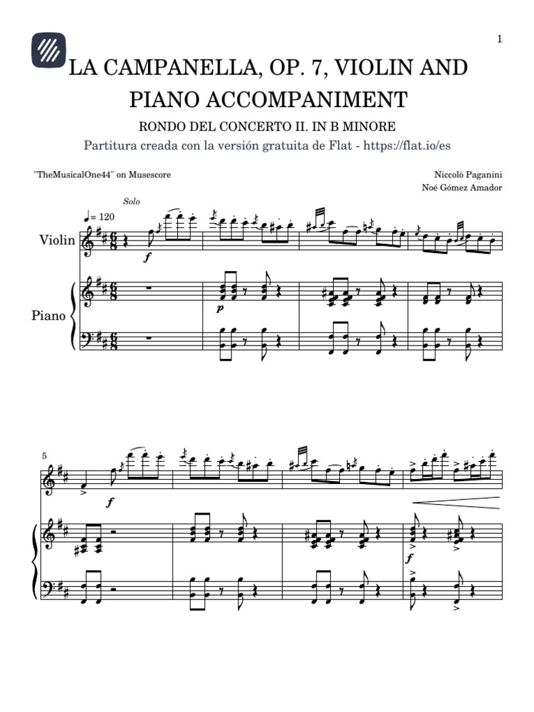 La Campanella Op 7 Violin And Piano Accompaniment Pdf Teoría