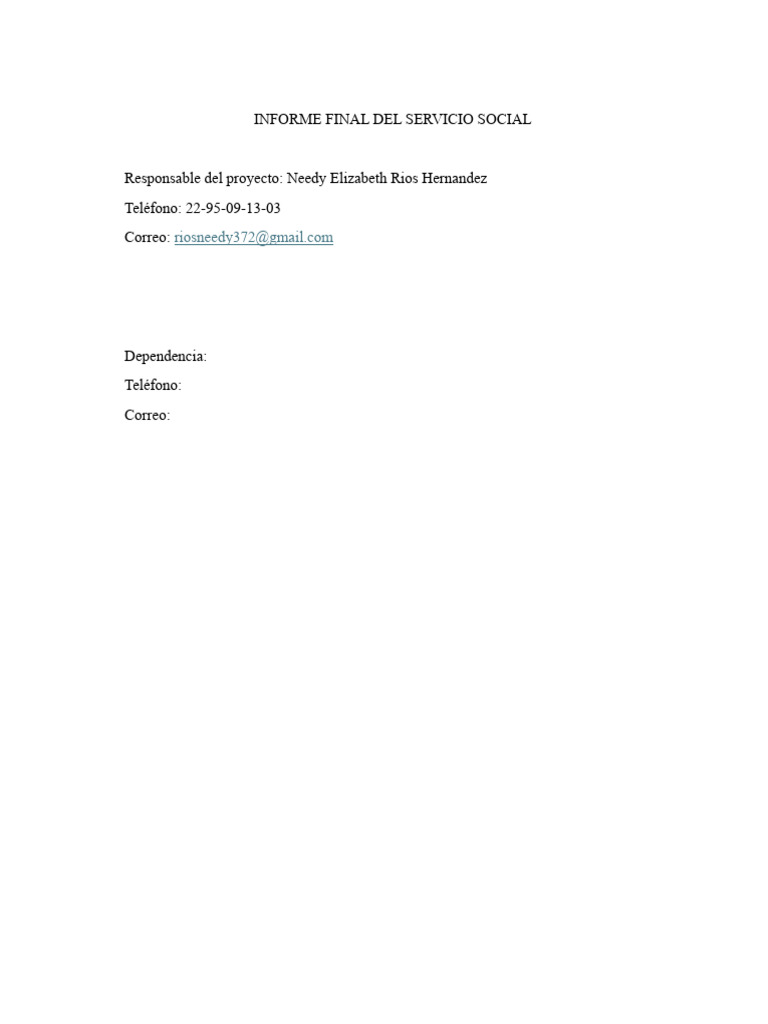 Informe Final Del Servicio Social1 PDF Trabajo Social