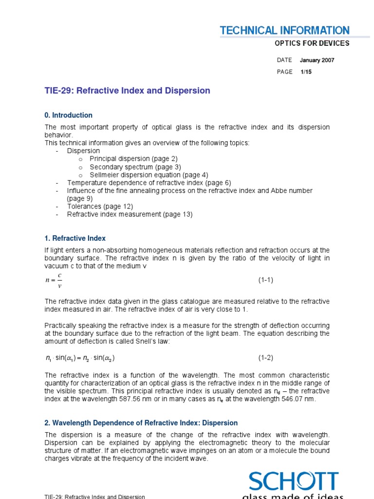 Refractive Index and Dispersion | PDF