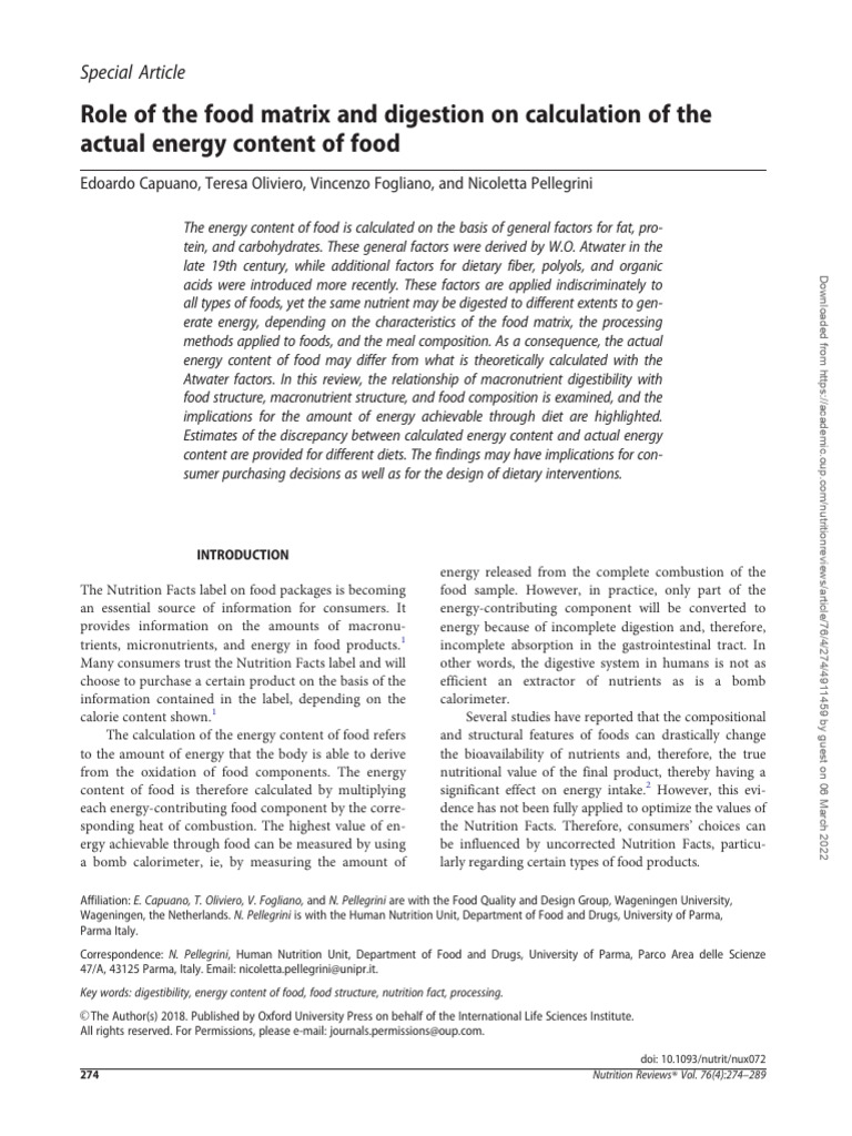 Food Matrix Impact on Energy Content | PDF | Food Energy | Starch