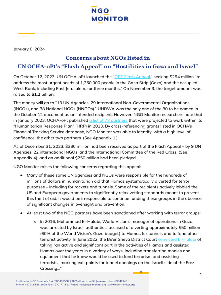 Concerns About Ocha Flash Appeal For Gaza Jan 08 2024 Nab4 Pdf