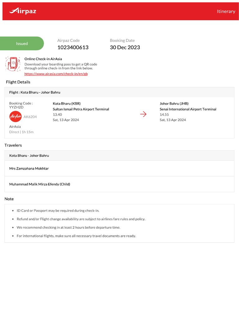 Airasia Tiket Raya | PDF