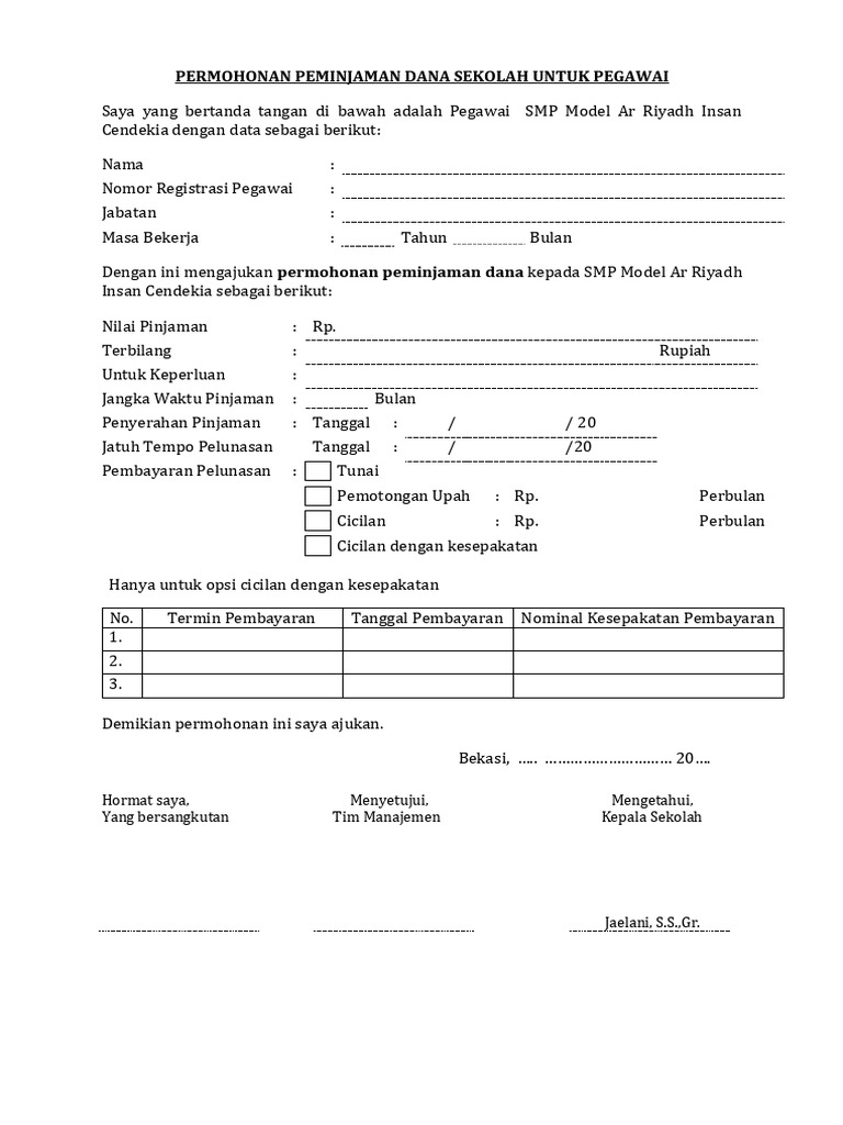 Format Pinjaman Dana Untuk Pegawai | PDF