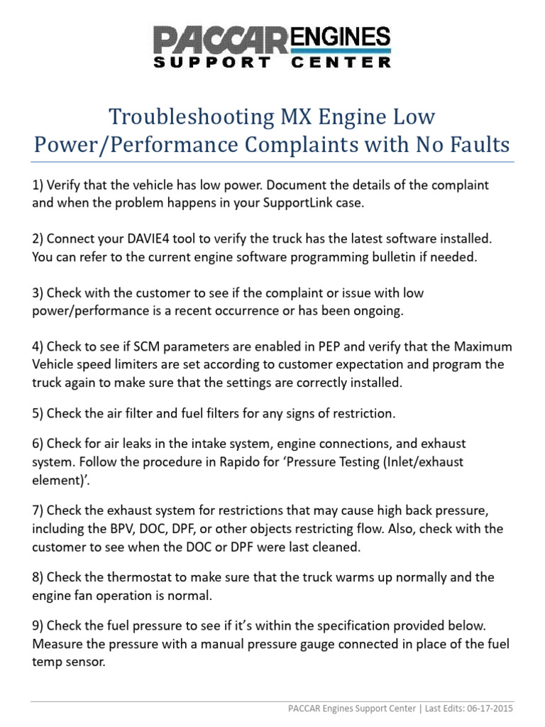 Troubleshooting MX Engine Low Power or Performance Complaints With No ...
