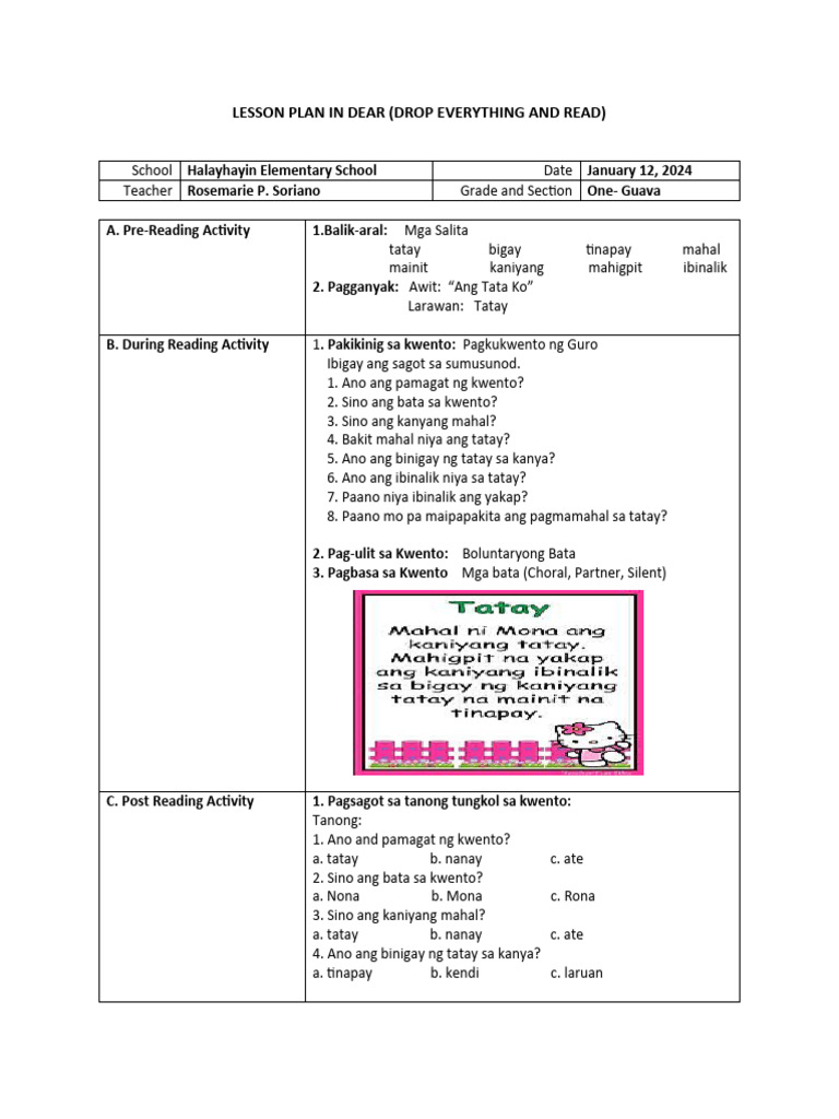 Lesson Plan in Dear | PDF