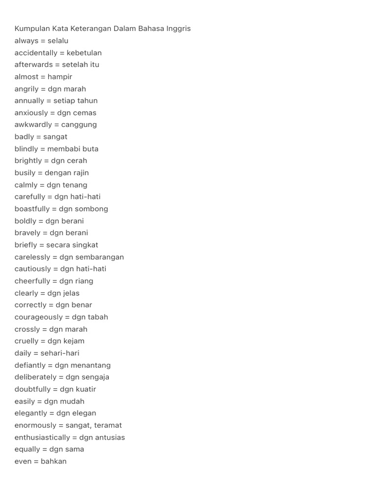 Kumpulan Kata Keterangan Dalam Bahasa Inggris | PDF