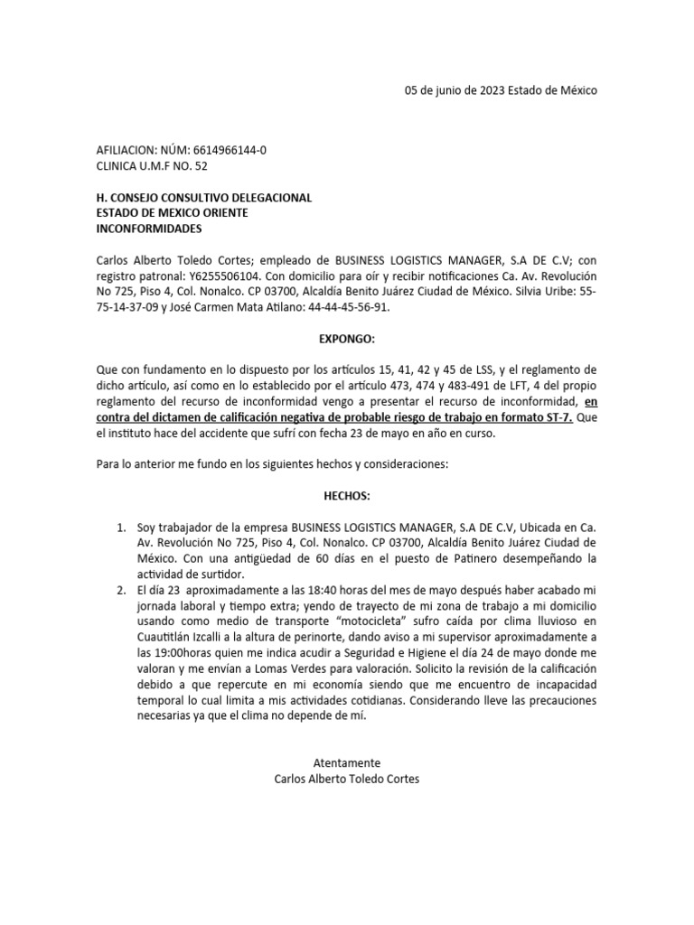 Carta Aclaratoria Carlos Imss | PDF