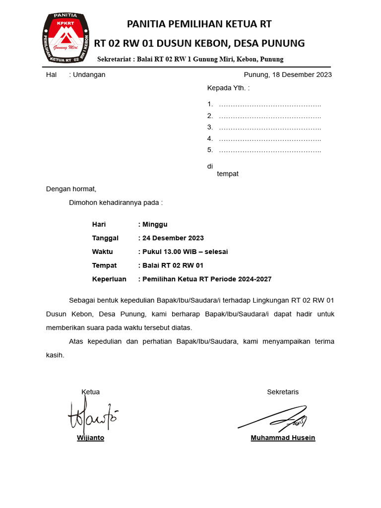 Undangan Pilihan RT | PDF