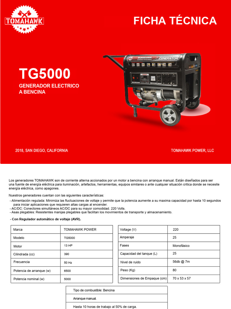 Generador Eléctrico Tomahawk TG5000 | PDF