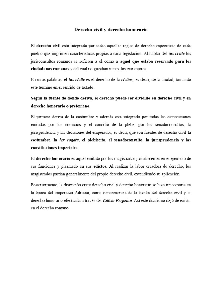 Derecho Civil y Derecho Honorario | PDF