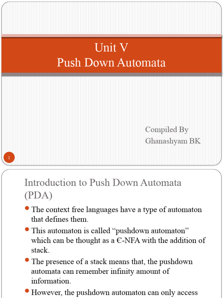 Unit-V (Push Down Automata) | PDF | Theory Of Computation | Models Of ...