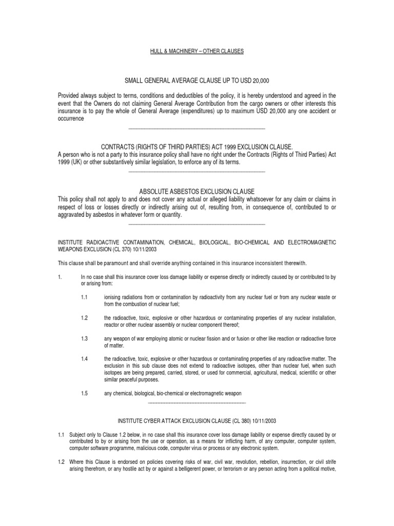 Hull Other Clauses | PDF | Insurance | Private Law