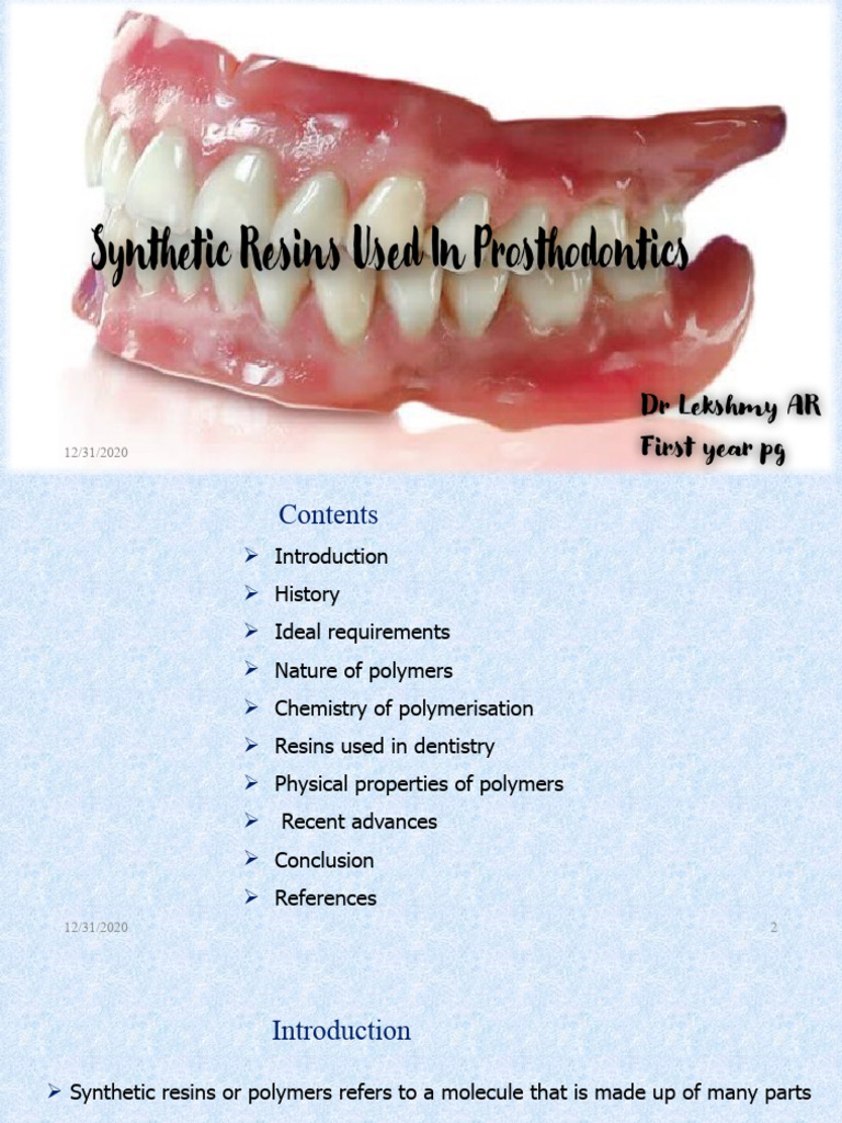 Synthetic Resins in Dentistry PDF Polymerization Poly(Methyl Methacrylate)