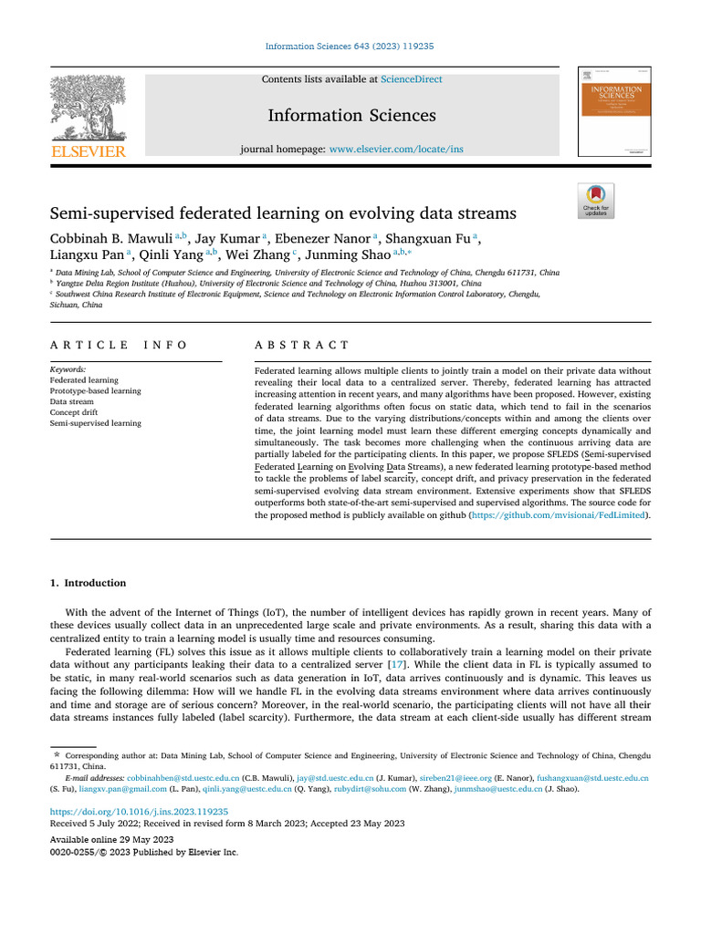 Semi-Supervised Federated Learning for Data Streams | PDF | Cluster ...