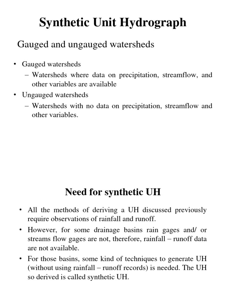 Synthetic Unit Hydrograph Overview | PDF | Drainage Basin | Bodies Of Water