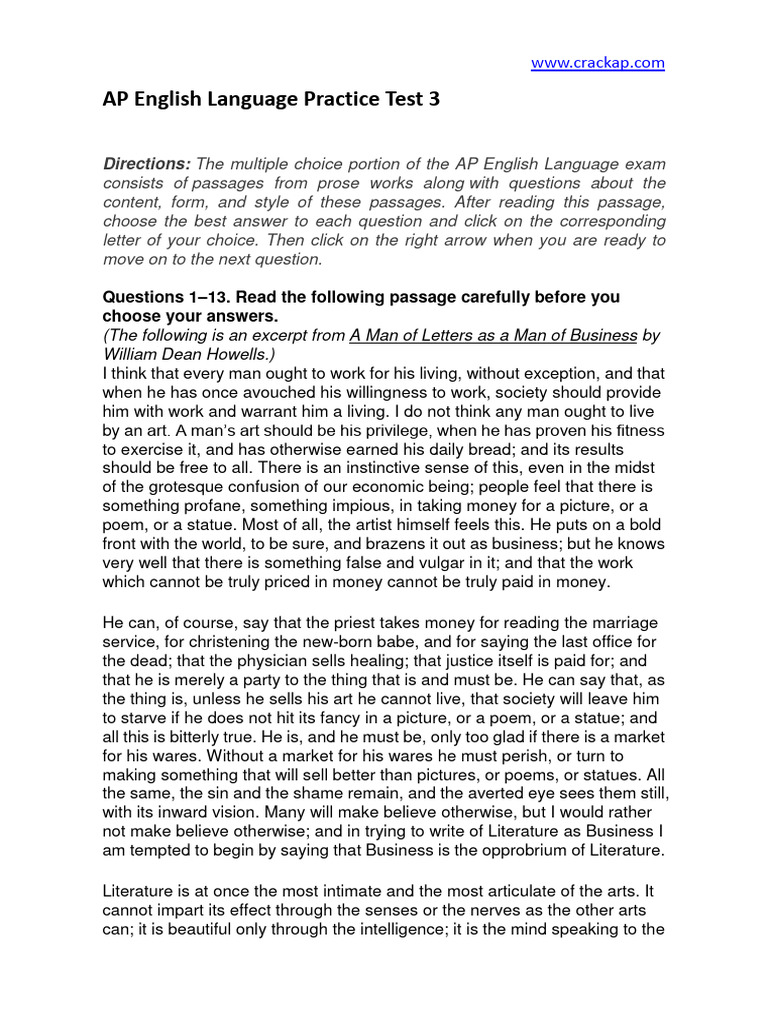 AP English Language Practice Test 03 | Download Free PDF | Advanced ...