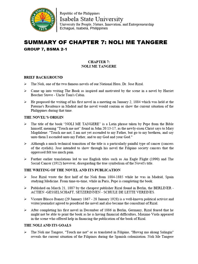 Summary of Chapter 7 Noli Me Tangere | PDF | Philippines
