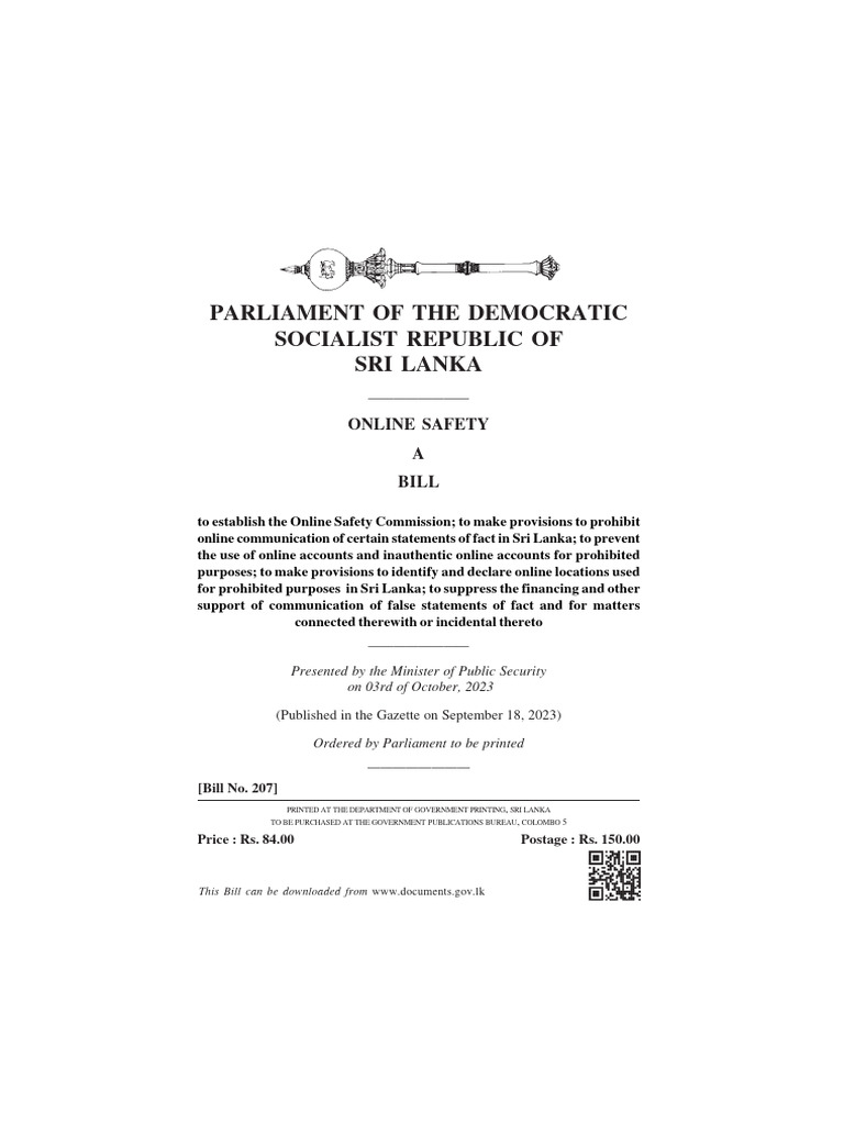 Online Safety Bill Sri Lanka PDF Fine (Penalty) Harassment