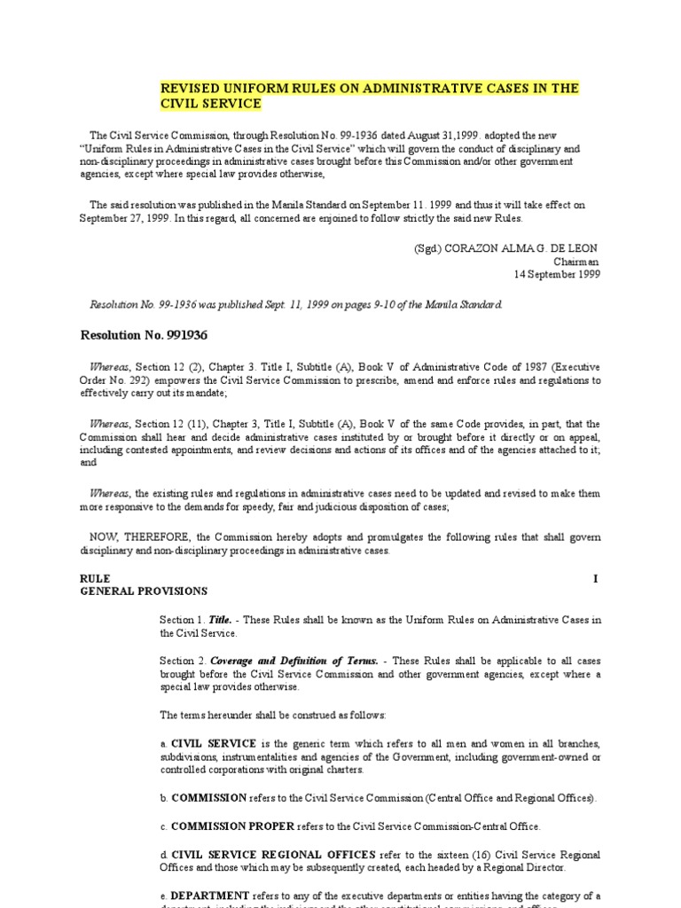 Revised Uniform Rules on Administrative Cases in the Civil Service