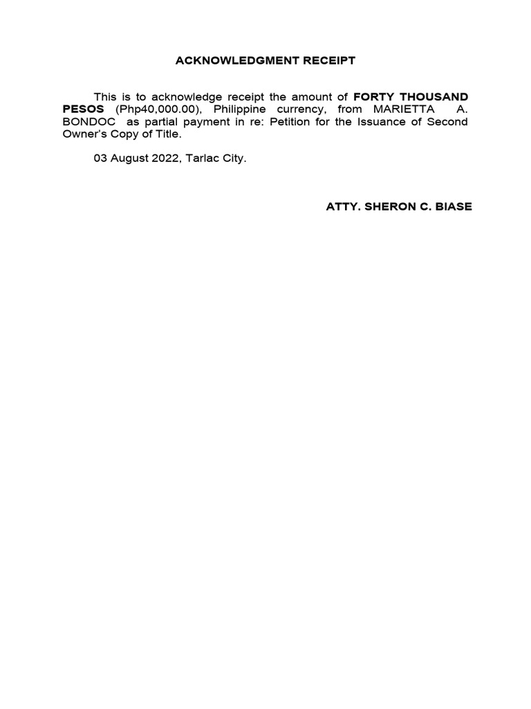 Acknowledgment Receipt of Payment | PDF