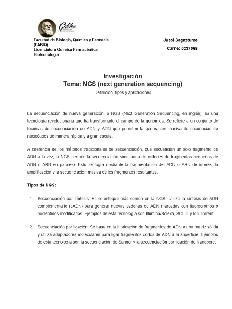 NGS: Tipos y Aplicaciones en Genómica | PDF | Secuencia ADN | Adn