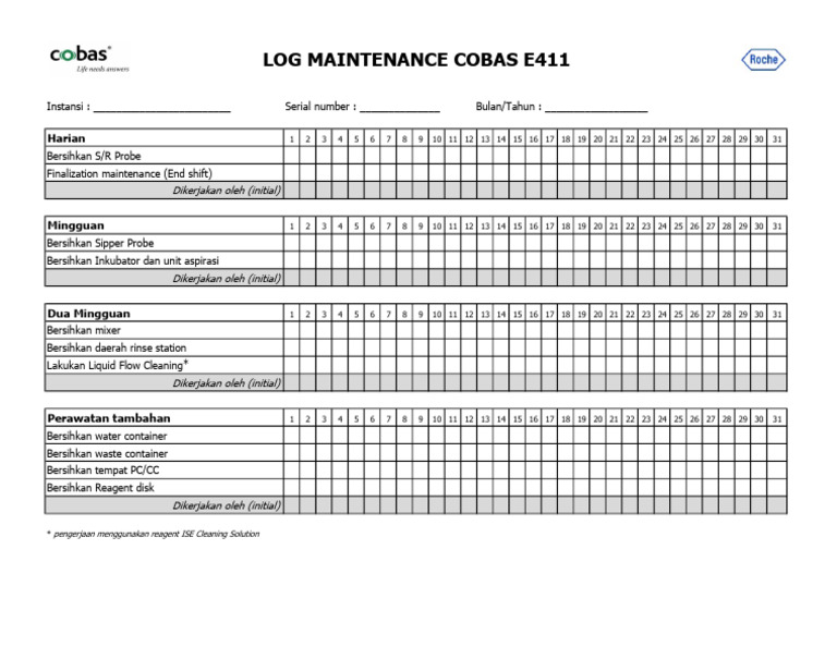 Log Pemeliharaan Cobas E411 | PDF