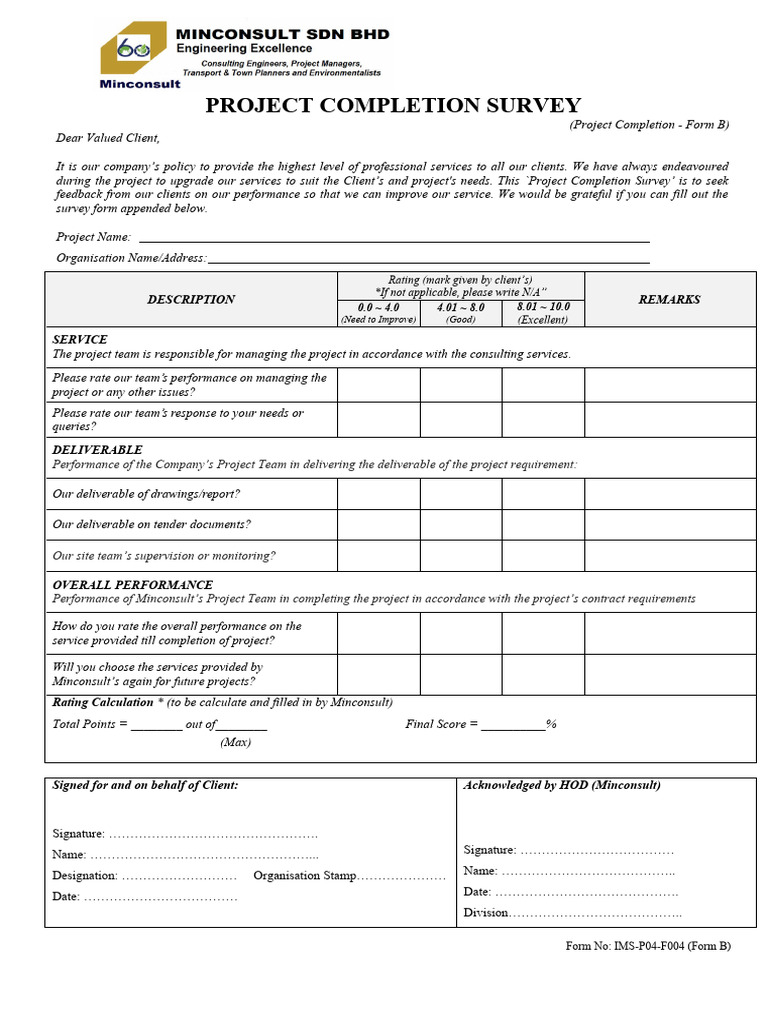 Project Completion Feedback Survey | PDF