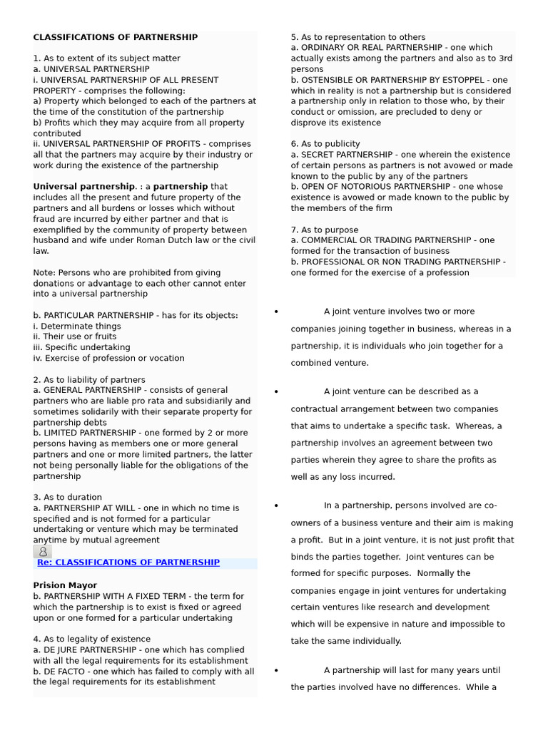 Classifications of Partnership | PDF
