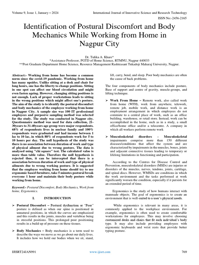 Postural Discomfort in Remote Workers | PDF | Human Factors And ...