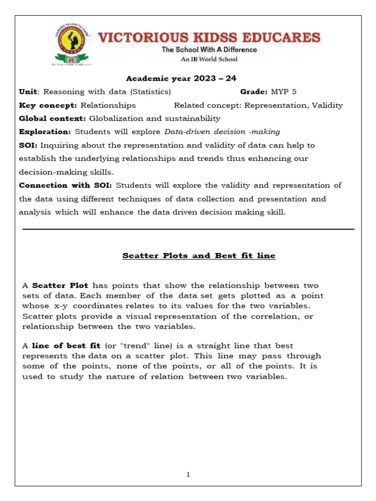Unit 4 Statistics Notes Scatter Plot 2023 24 Download Free Pdf