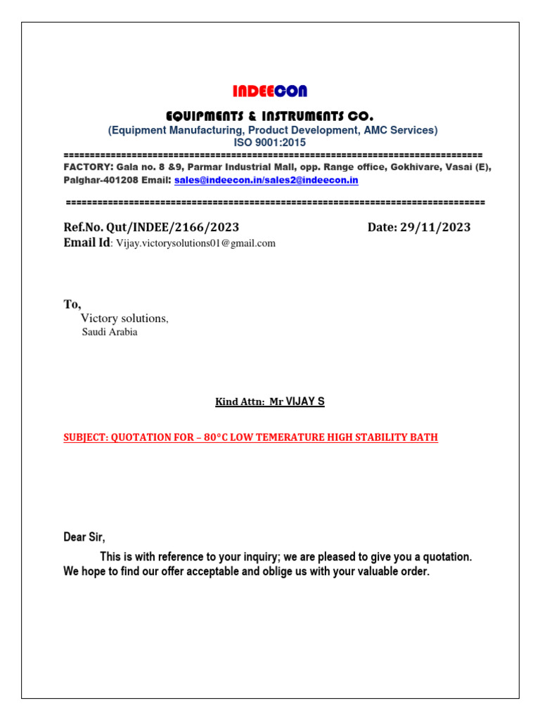 Quotation For 80ºC Low Temperature Liquid Bath Victory Solutions