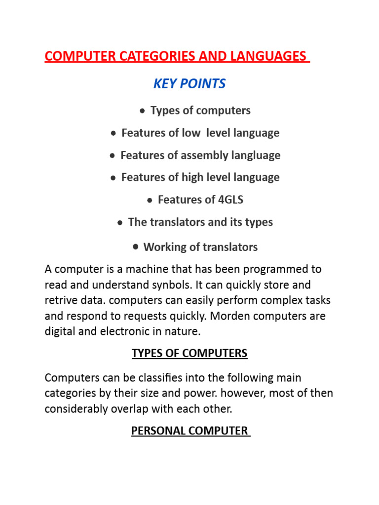 Computer Categories and Languge | PDF | Programming Language | Personal ...