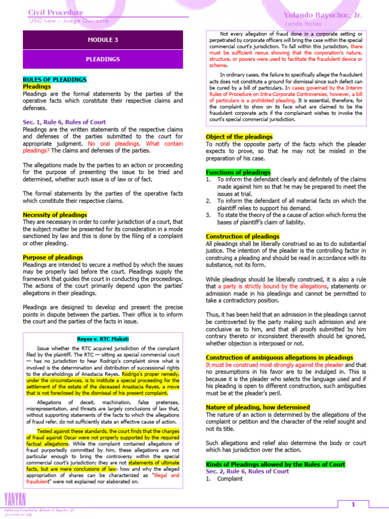 Civ pro 1 module 3 1 pdf pleading complaint
