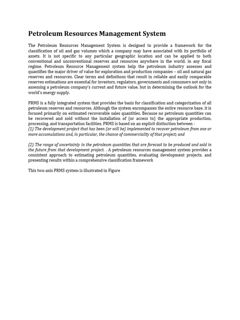 PRMS: Framework for Petroleum Classification | PDF | Finance & Money ...