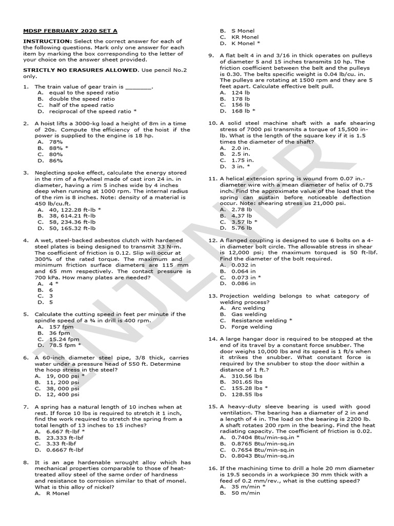 Mechanical Engineering Problem Set | PDF | Gear | Belt (Mechanical)